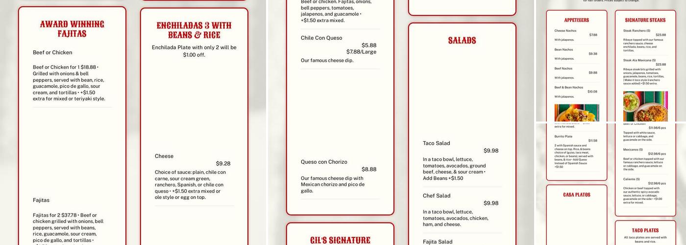 Gil's Restaurant Menu