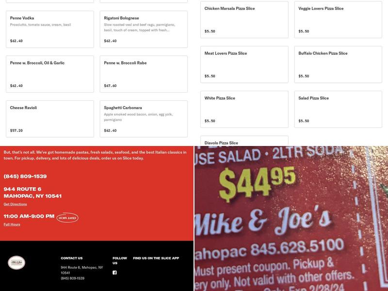 Mike & Joe's Wood Fired Pizza & Pasta Menu