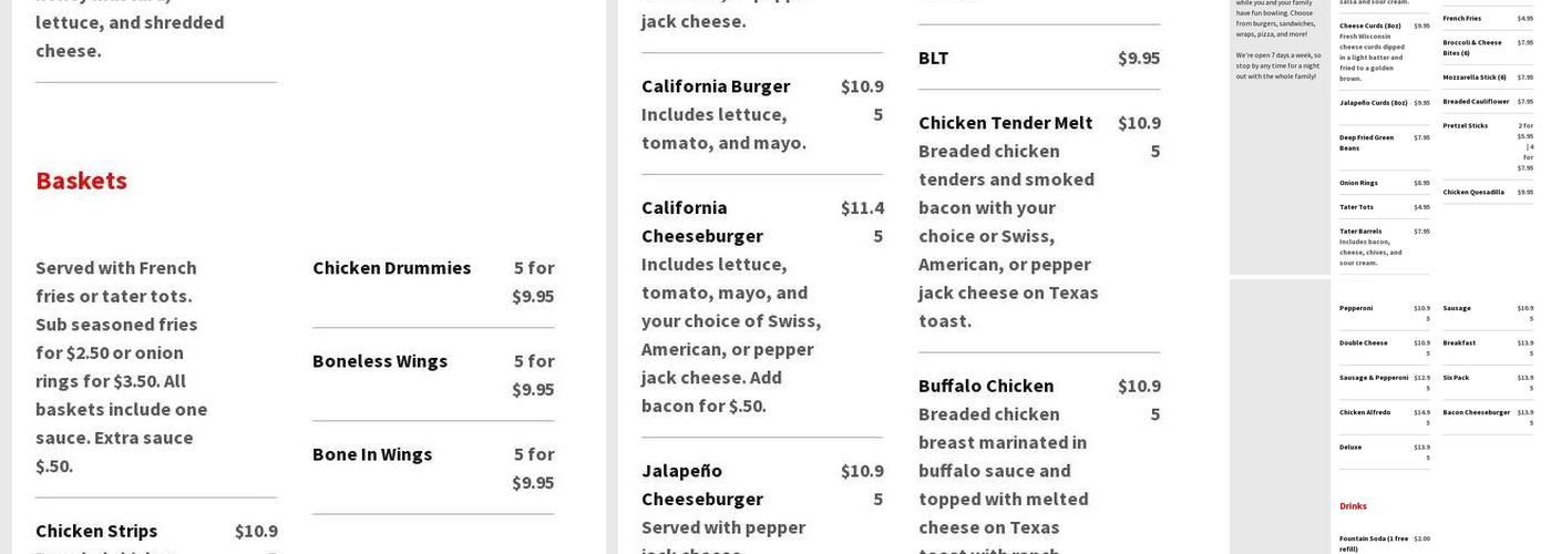 Victory Lanes & Sports Bar Menu