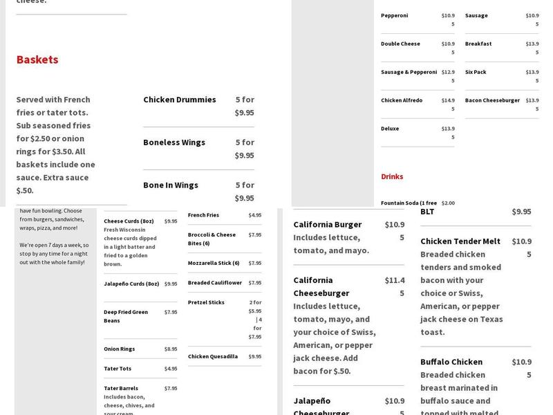 Victory Lanes & Sports Bar Menu