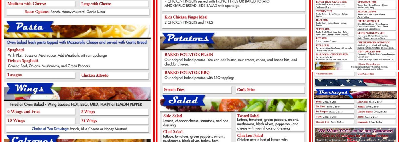 America's Best Your Homestyle Pizza Menu