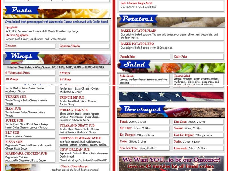 America's Best Your Homestyle Pizza Menu