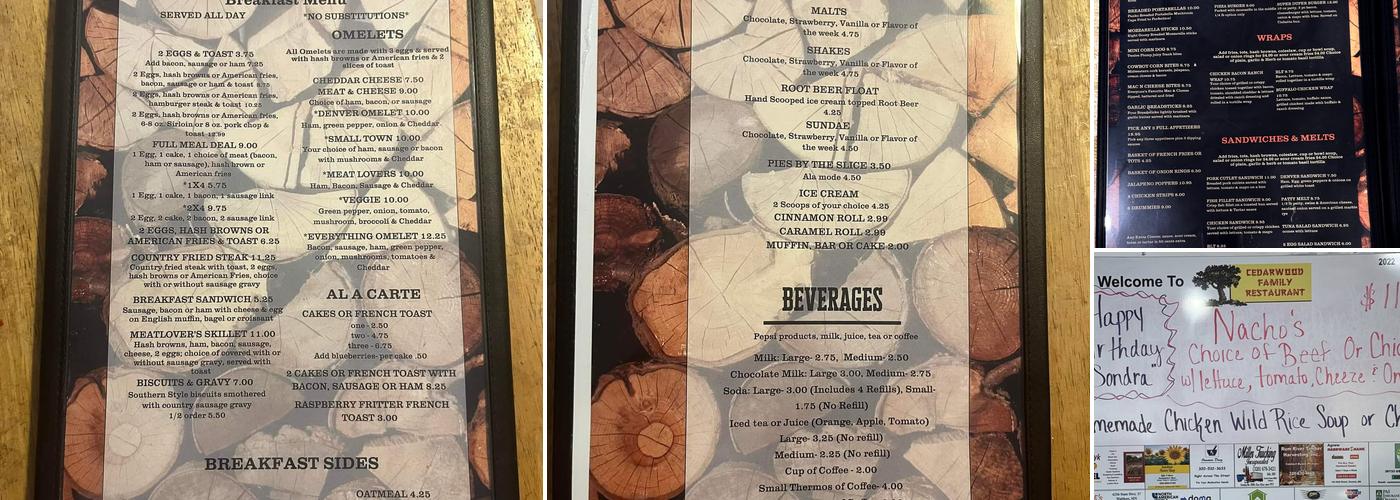 Cedarwood Family Restaurant Menu