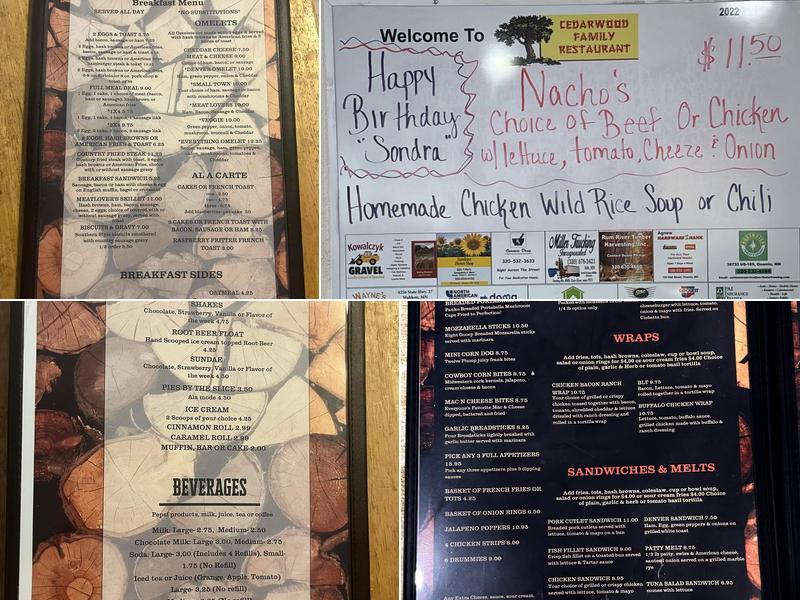 Cedarwood Family Restaurant Menu