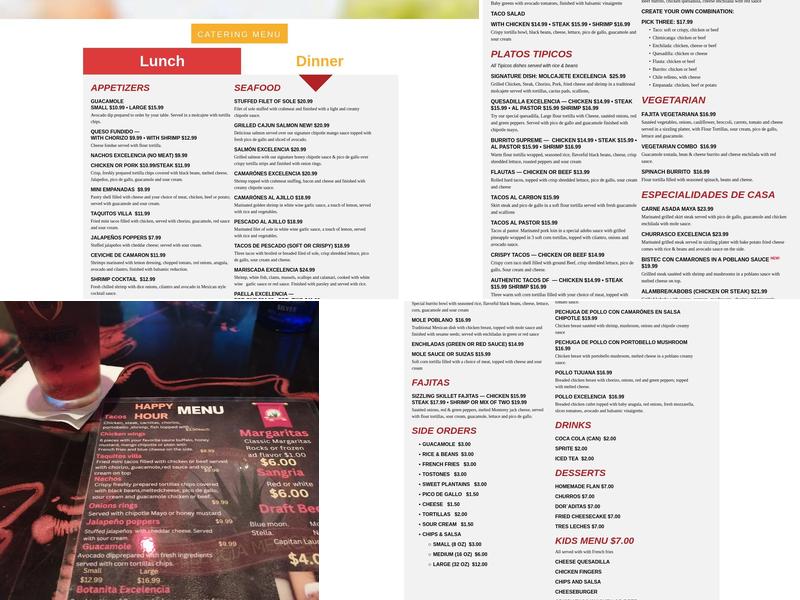 Excelencia Mexicana Menu