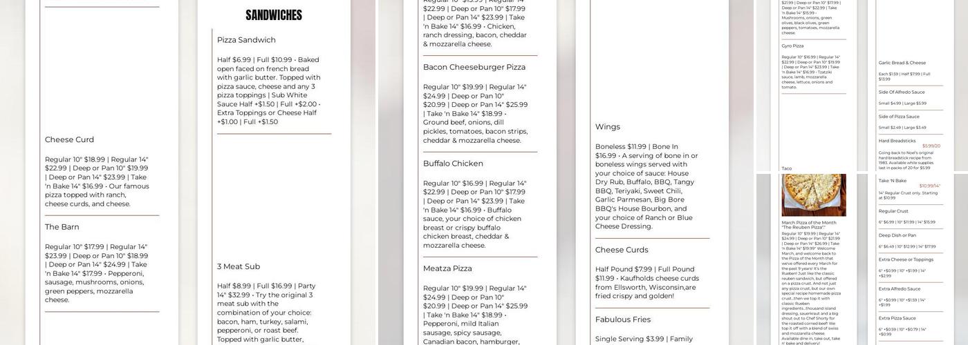 Pizza Barn Menu
