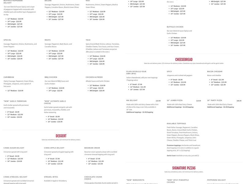 Elk River Pizza Man Menu