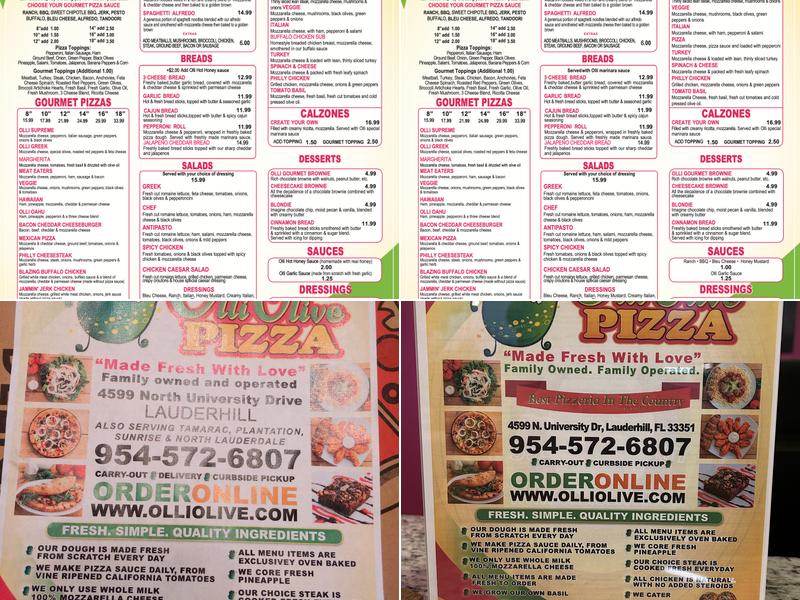 Olli Olive Pizza Menu