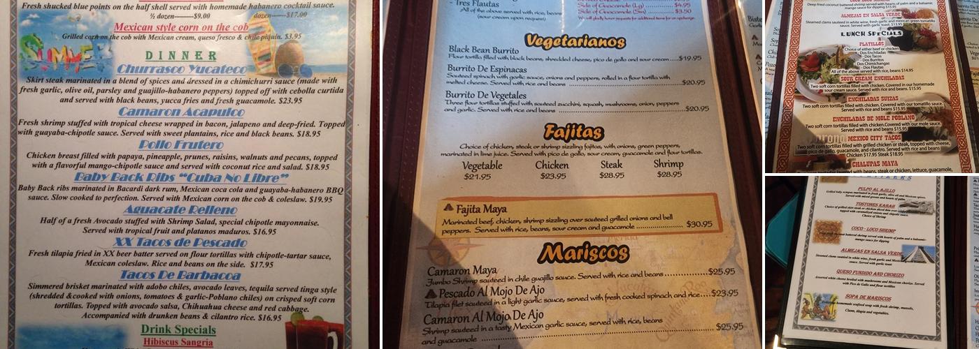 Maya Cafe Menu