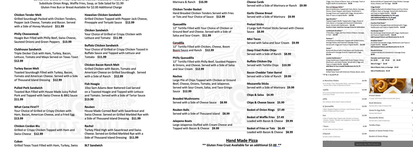 MoonShine Bar and Grill Menu