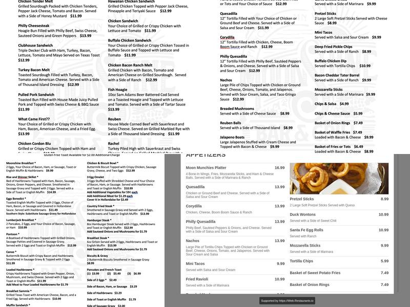 MoonShine Bar and Grill Menu