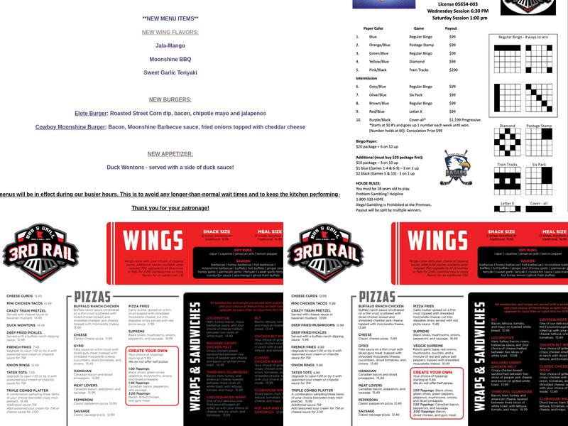 Third Rail Bar and Grill Menu