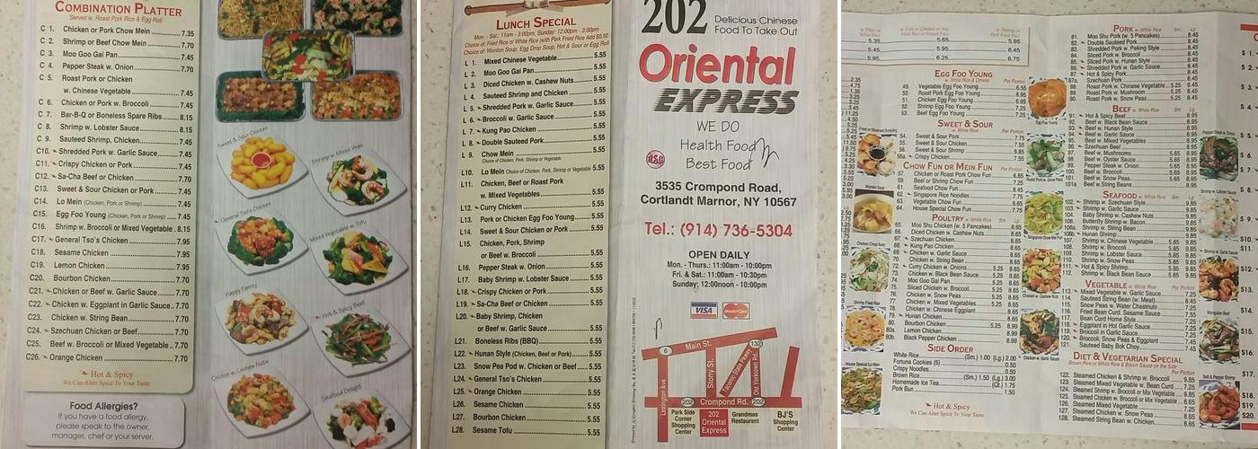 Oriental Express Menu