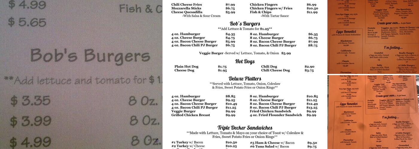 Bob's Diner Menu
