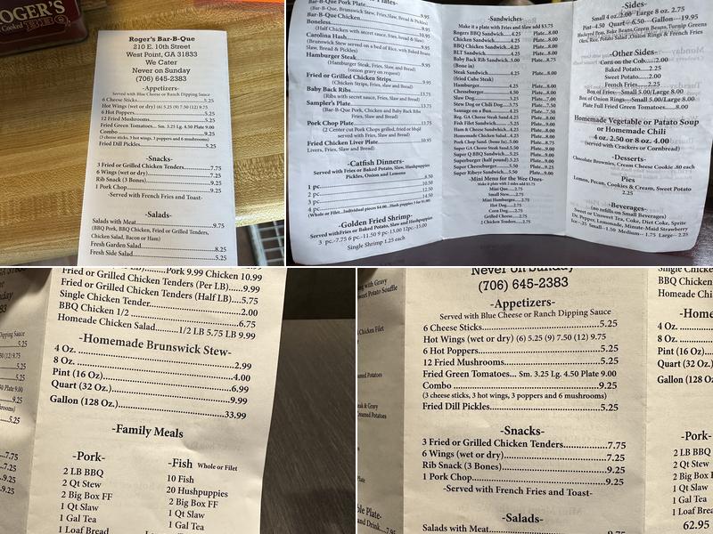Rogers Pit-Cooked Bar-B-Que Menu