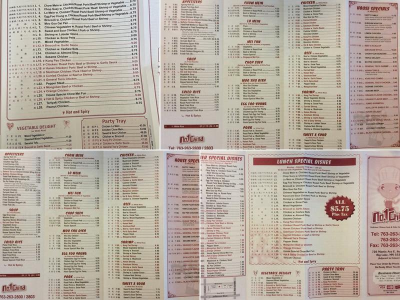 No 1 China Menu