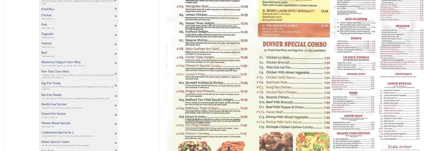Wonton Chinese Restaurant Menu