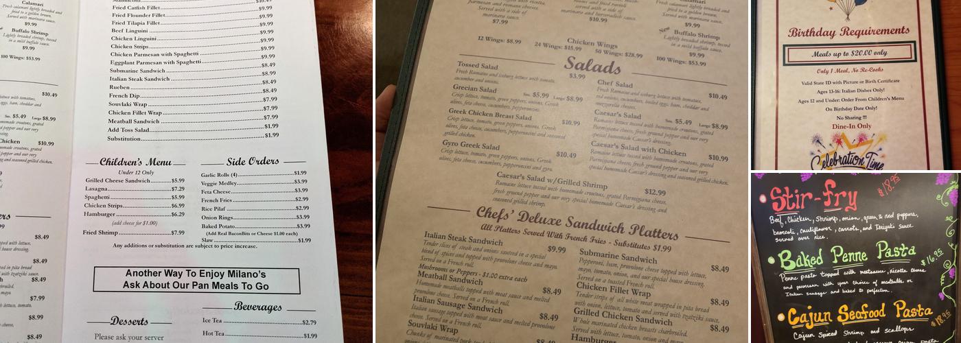 Milano's Italian Grille Menu