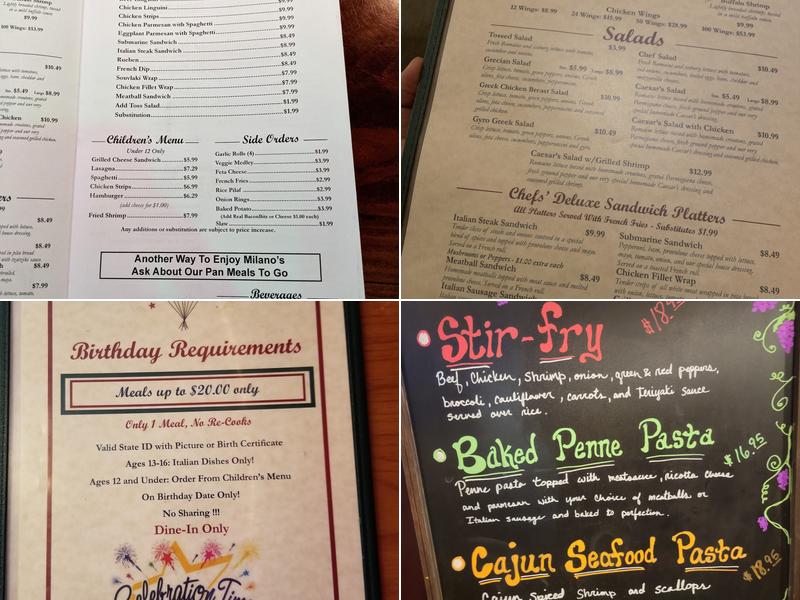 Milano's Italian Grille Menu