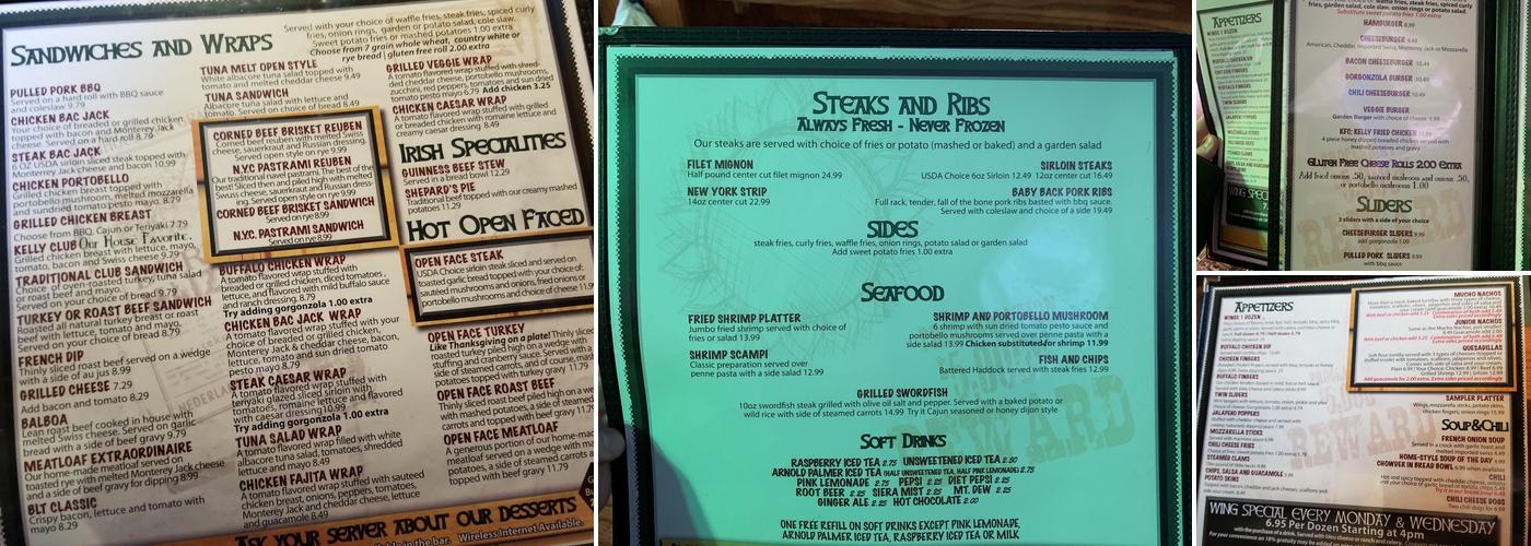 Kelly's Corner Menu