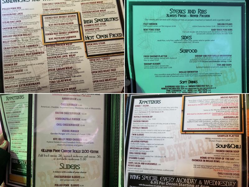 Kelly's Corner Menu