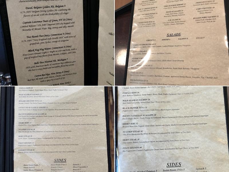 Carriage House Restaurant & Tavern Menu