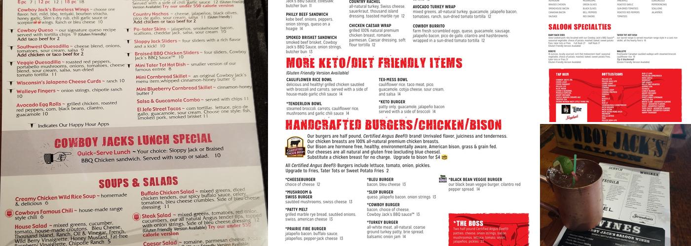 Cowboy Jack's Menu