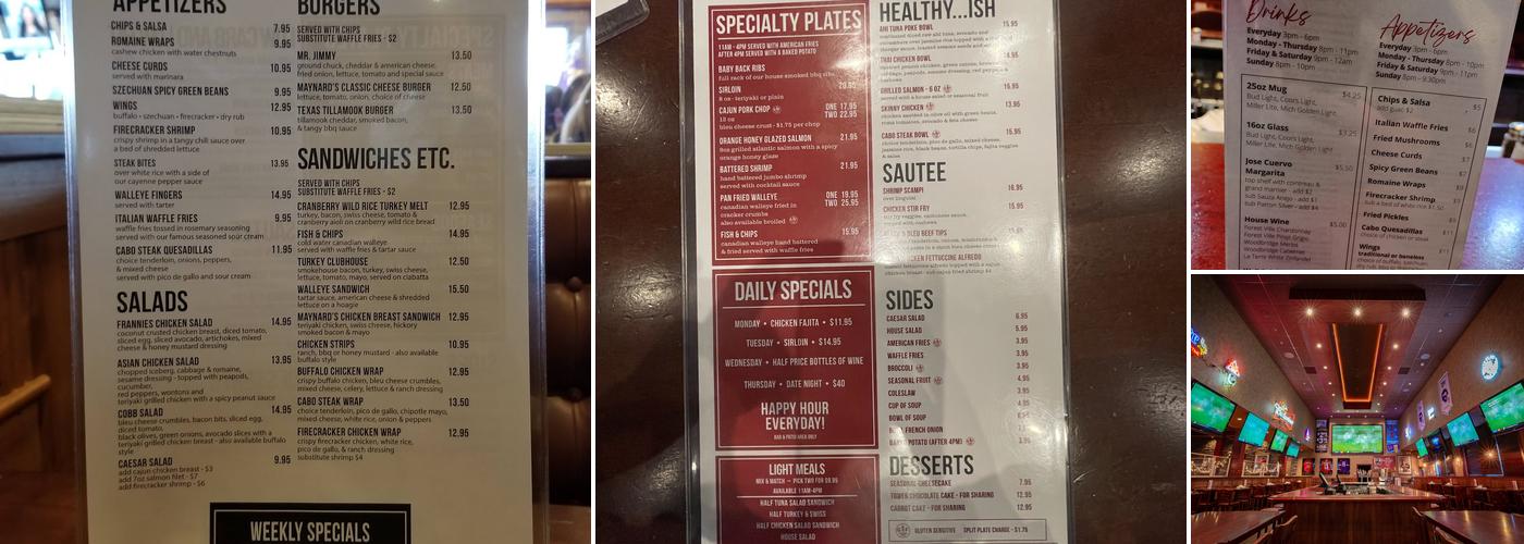 Maynard's Restaurant Menu