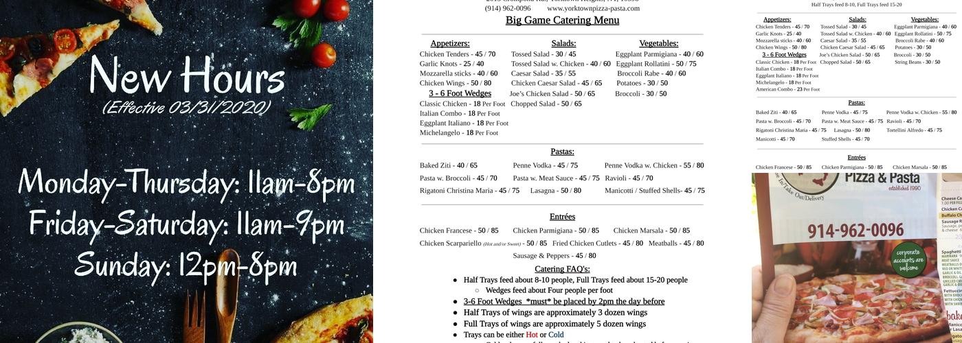 Yorktown Pizza and Pasta Menu
