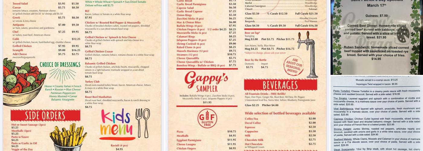 Gappy's Pizza Menu