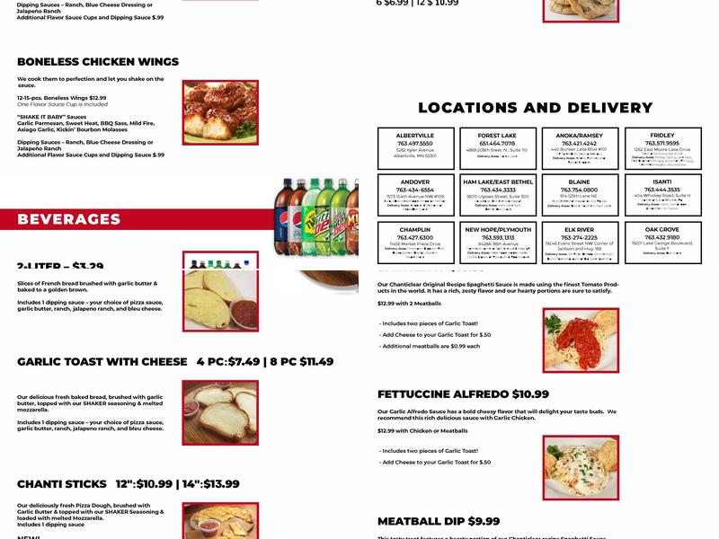 Chanticlear Pizza Menu