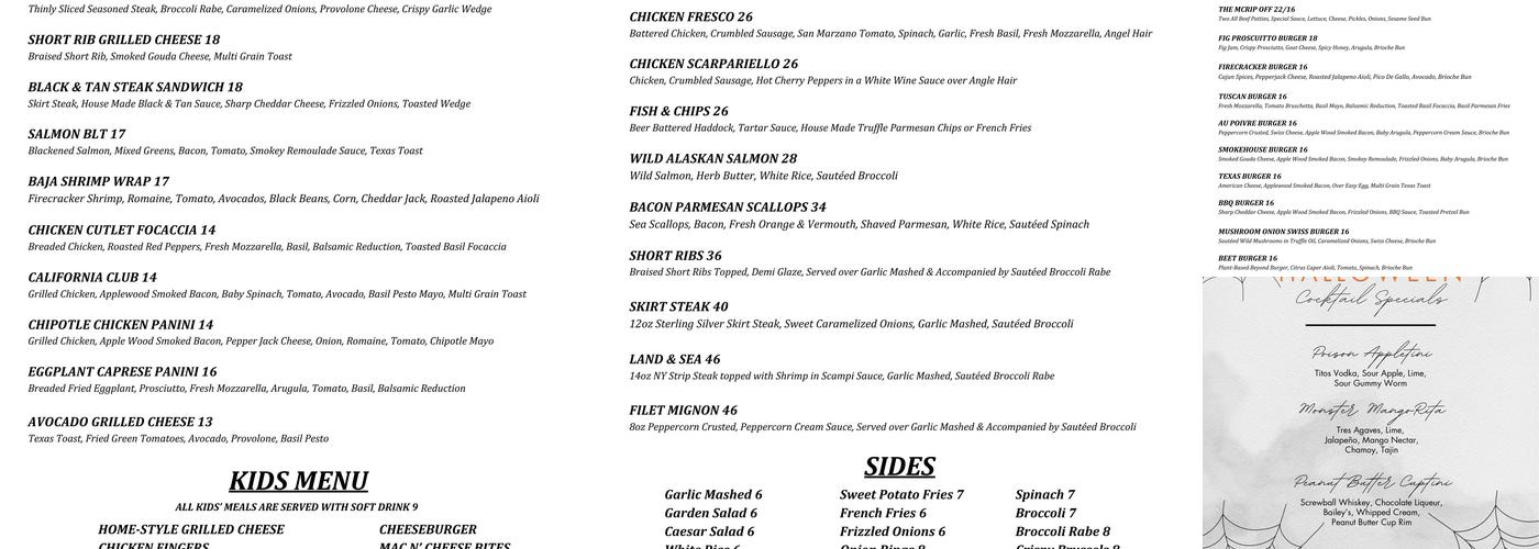 Carriage House Menu