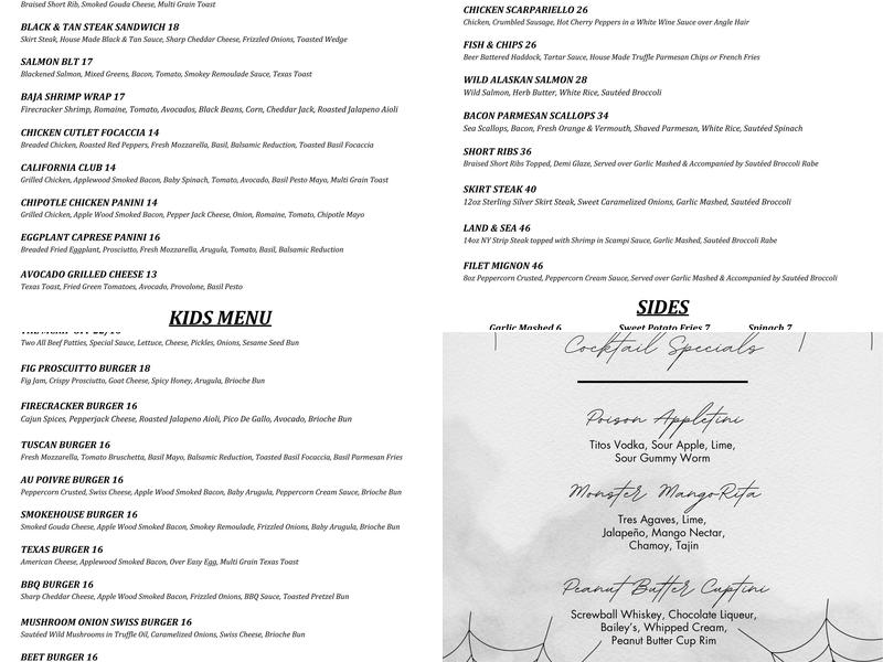 Carriage House Menu