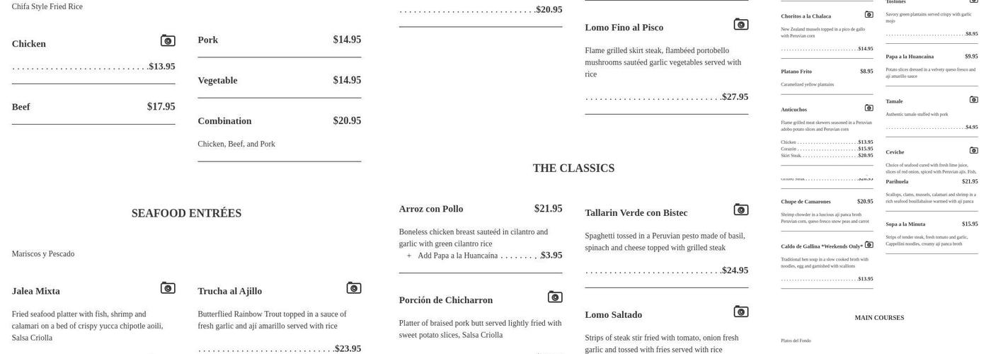 Machu Picchu Menu