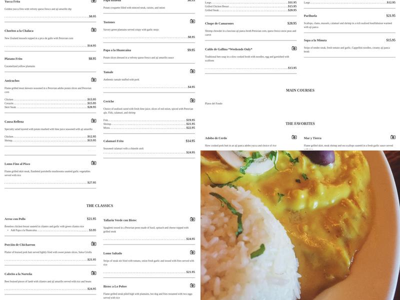 Machu Picchu Menu