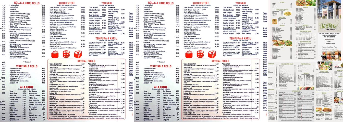 Kobu Asian Bistro Menu