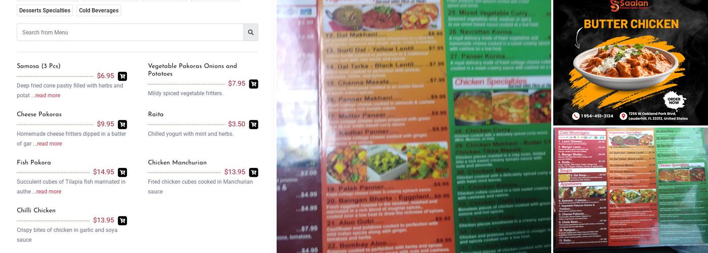 Saalan Restaurant / Maharaja Bistro & Cafe Menu