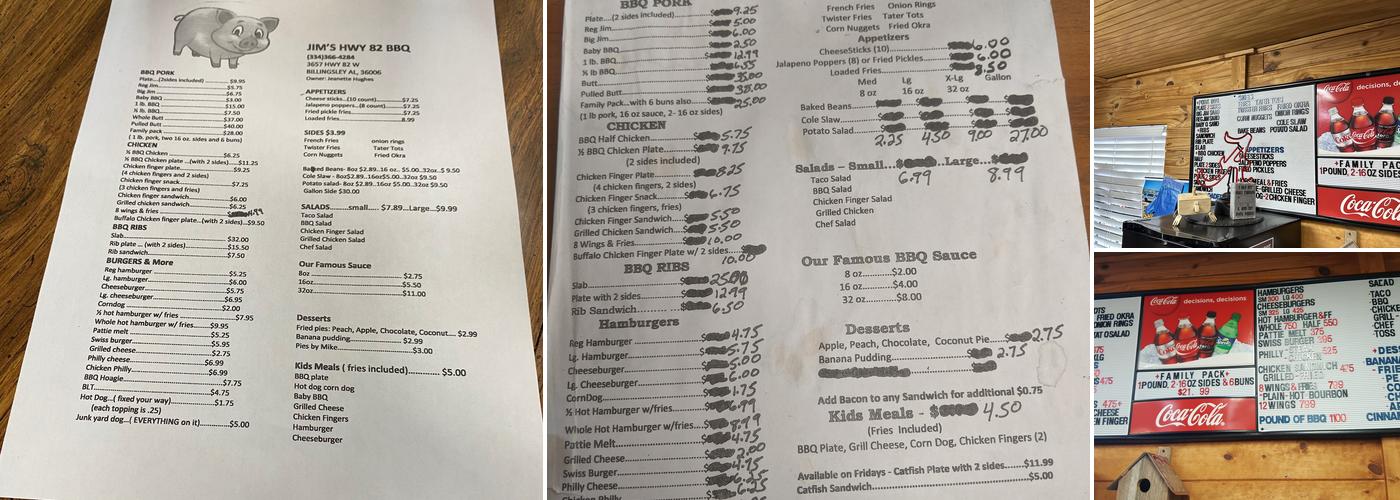 Jim's Highway 82 Barbecue Menu