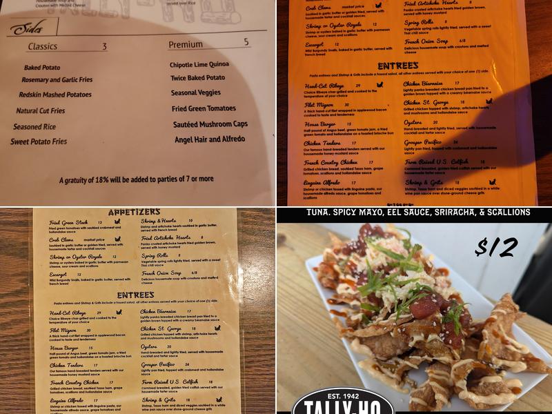 Tally-Ho Restaurant Menu