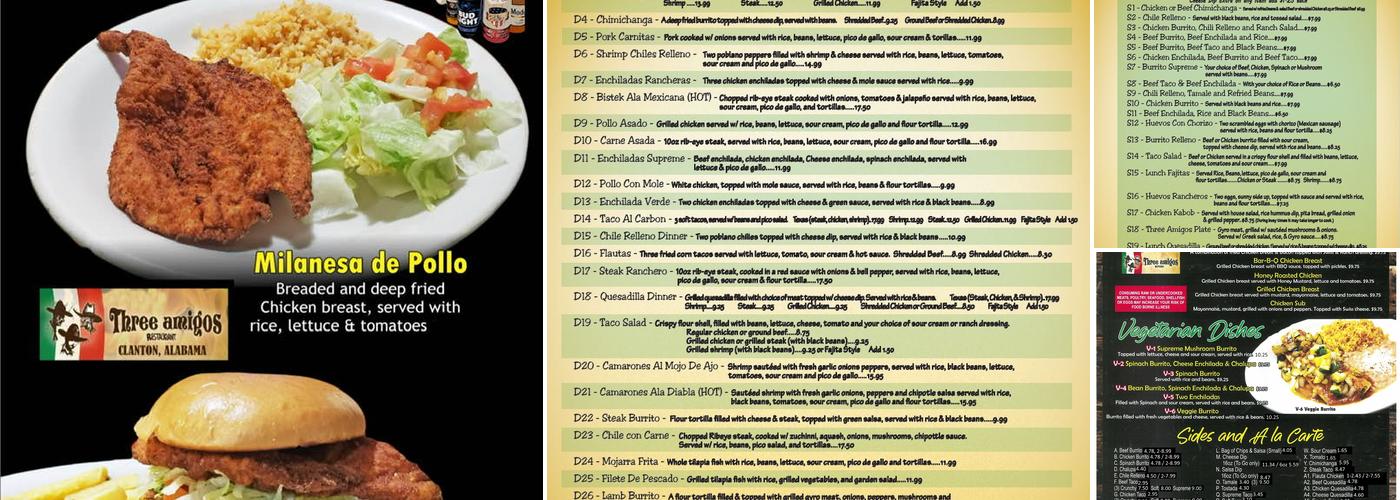 Three Amigos Restaurant - Mexican - American Clanton Menu