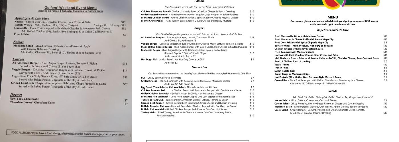 Mohansic Grill & Lounge Menu