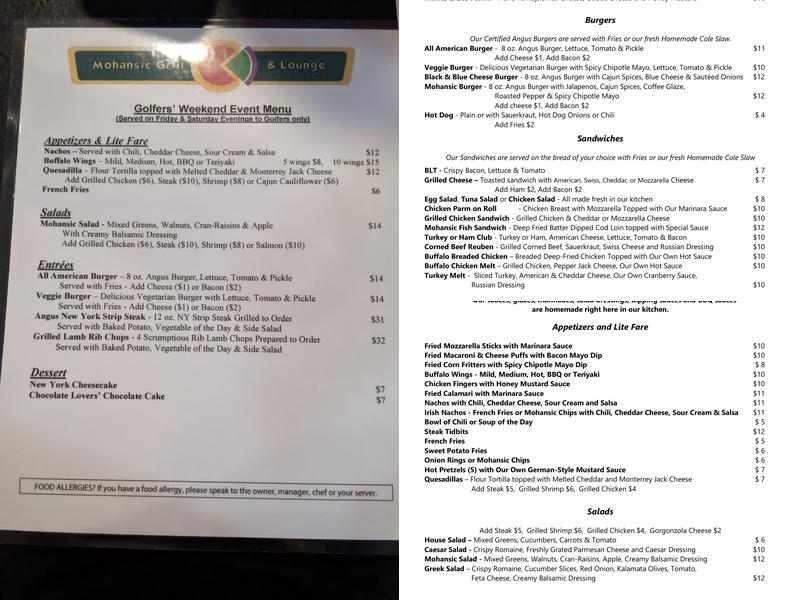 Mohansic Grill & Lounge Menu