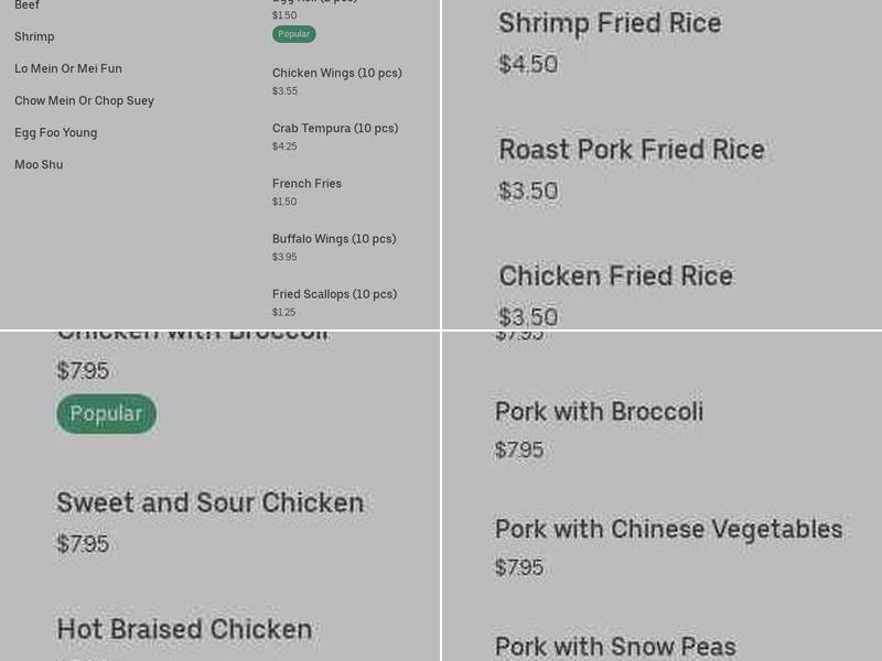 New China Buffet Menu