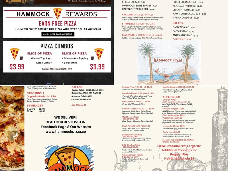 Hammock Pizza Menu