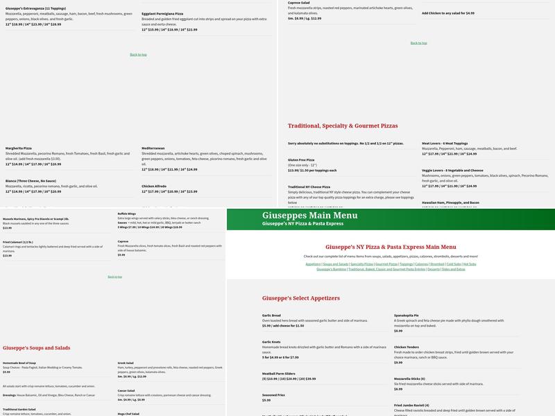 Giuseppe's NY Pizza & Pasta Express Menu