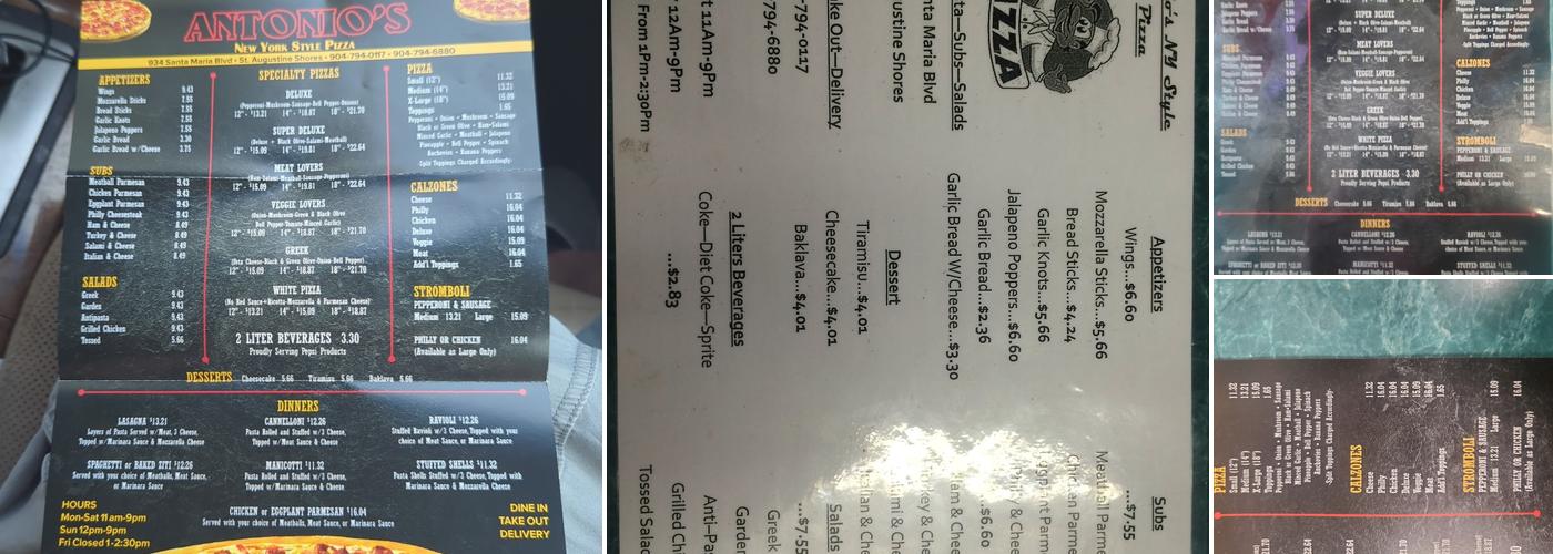 Antonio's New York Style Pizza Menu