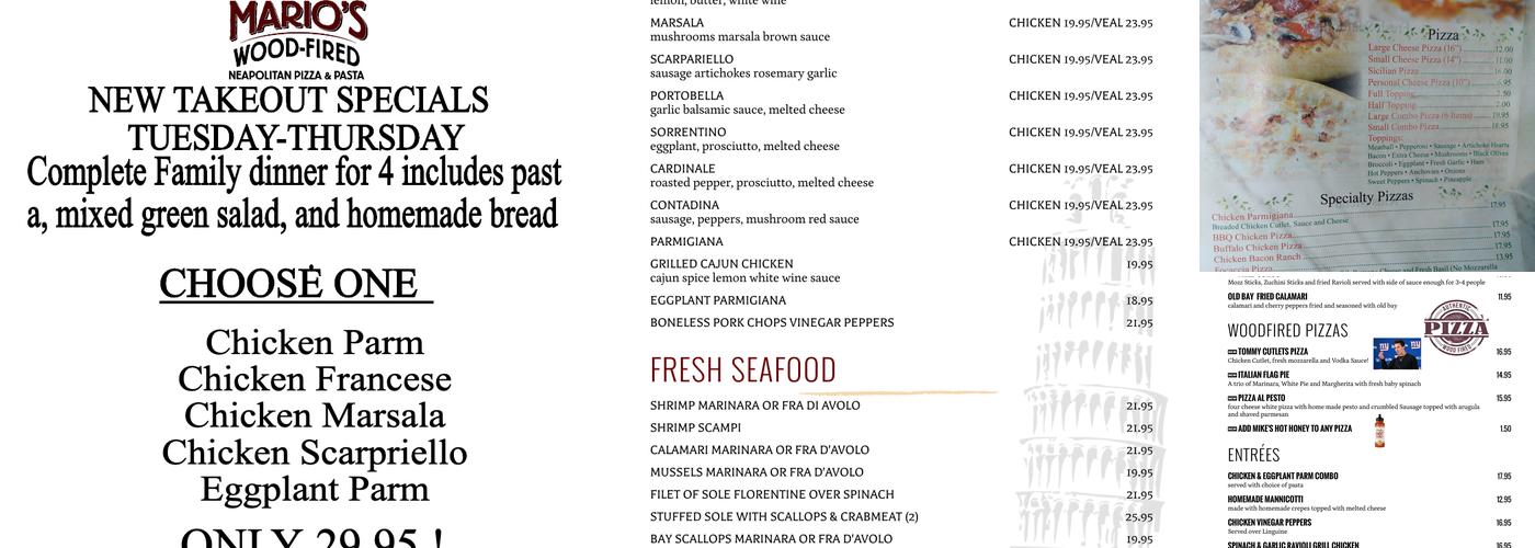 Mario's Wood Fired Pizza And Pasta Menu