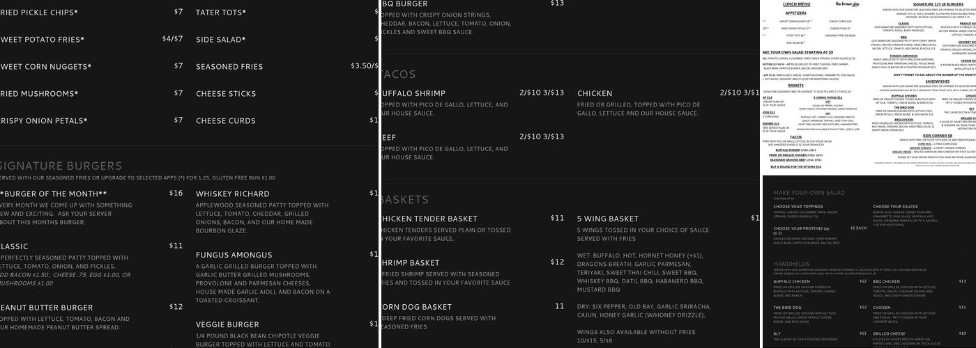 The Brown Dog Menu