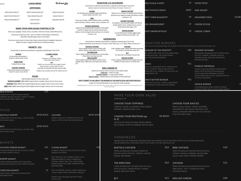 The Brown Dog Menu
