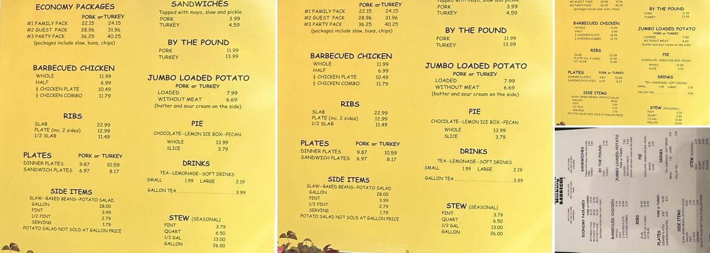 Southern Hickory Barbecue Menu